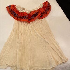 Anthropologie Bohemian Cream king top 
 with Orange and Blue Accents